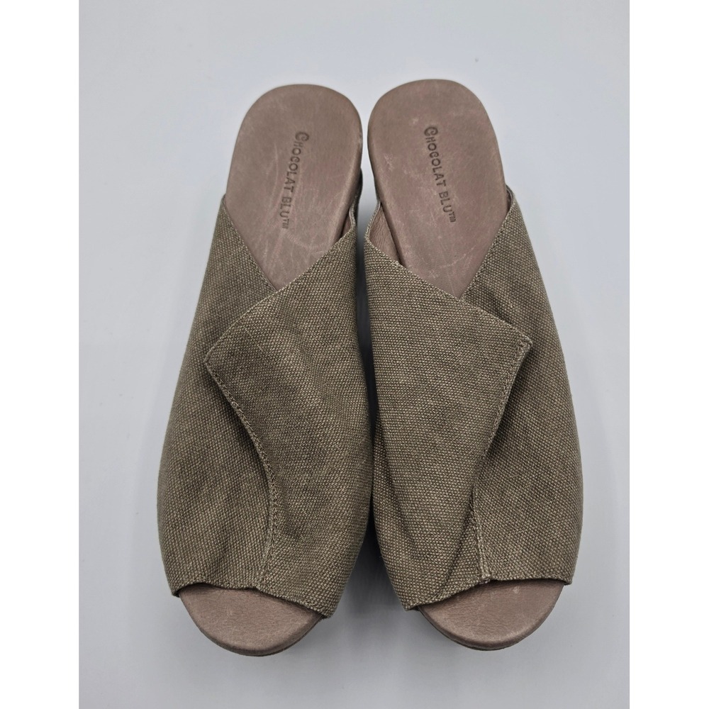 Chocolat Blu Watts Wedge Sandals Womens 10 Taupe Fabric Platform Slides - Picture 2 of 7